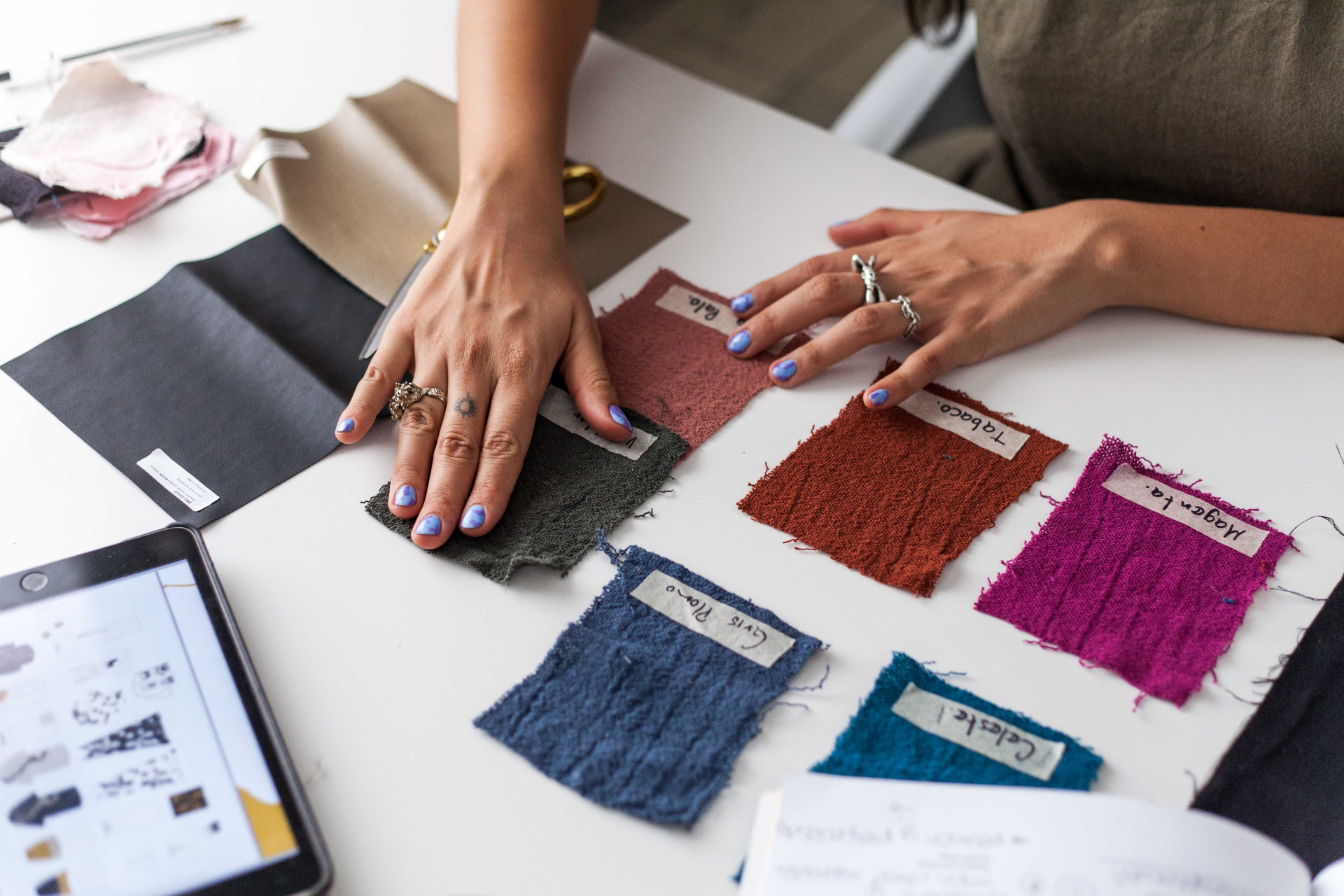 Fabric and material swatches for finalising a custom design